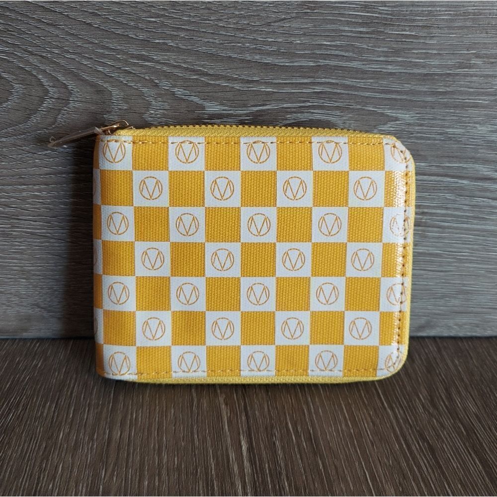 New Yellow White Checkered Zip Wallet